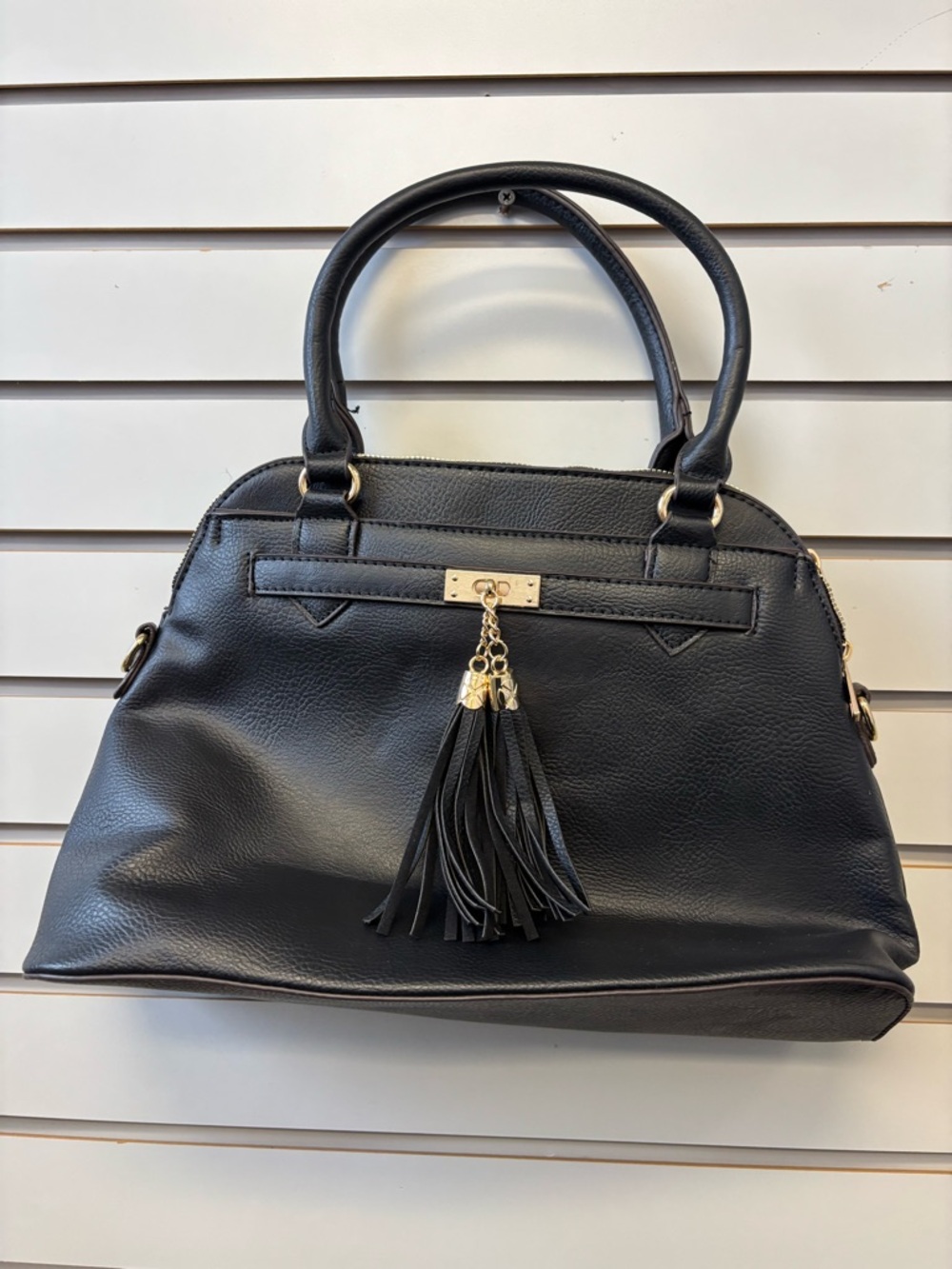 Charming Charlie Black Satchel with Tassel and Gold Hardware